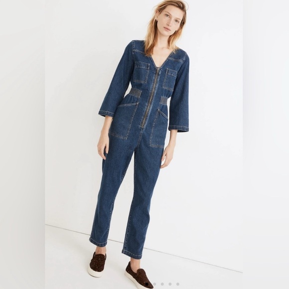Madewell Denim Patch Pocket Coverall Jumpsuit in Amfield Wash.